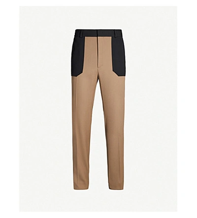 Shop Fendi Bicolour Regular-fit Wool Trousers In Camel Black