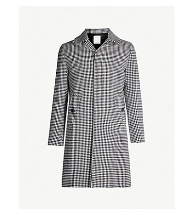 Shop Sandro Houndstooth-print Single-breasted Wool-blend Coat In Black White