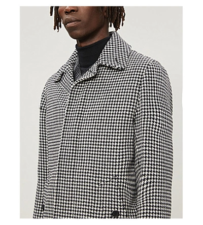 Shop Sandro Houndstooth-print Single-breasted Wool-blend Coat In Black White