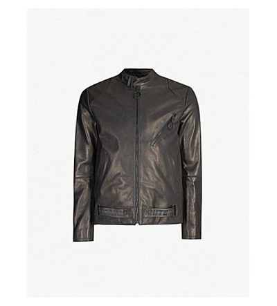 Shop Off-white Arrow-print Leather Biker Jacket In Black Silver