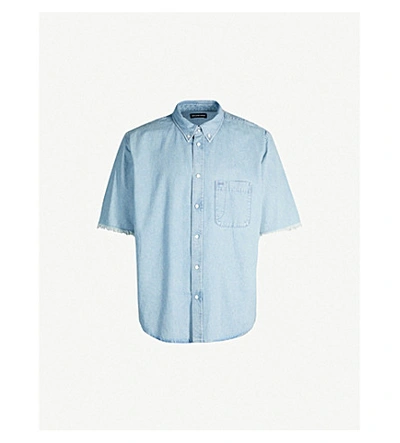 Shop Balenciaga Logo-print Relaxed-fit Denim Shirt In Light Denim