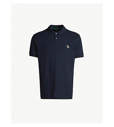 Shop Ps By Paul Smith Zebra-embroidered Cotton-piqué Polo Shirt In Navy