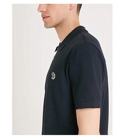 Shop Ps By Paul Smith Zebra-embroidered Cotton-piqué Polo Shirt In Navy