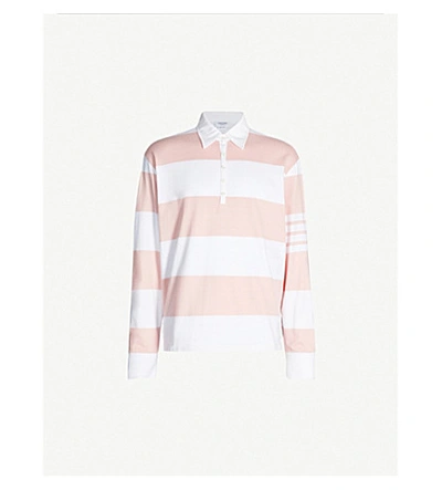 Shop Thom Browne Striped Cotton Rugby Shirt In Lt Pink