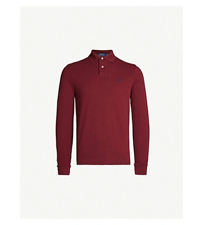 Shop Polo Ralph Lauren Logo-embroidered Slim-fit Cotton-piqué Polo Shirt In Red