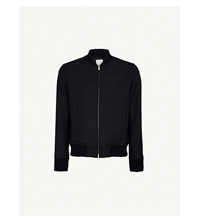 Shop Sandro Stand-collar Woven Bomber Jacket In Navy Blue
