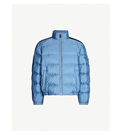 Shop Prada Stand Collar Shell-down Jacket In Blue Black