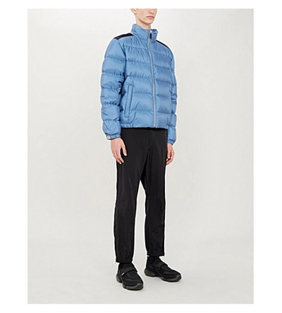 Shop Prada Stand Collar Shell-down Jacket In Blue Black