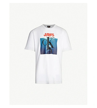 Shop Calvin Klein 205w39nyc Jaws-print Cotton-jersey T-shirt In Optic White