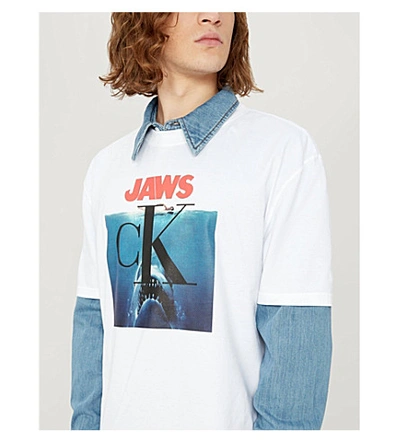 Shop Calvin Klein 205w39nyc Jaws-print Cotton-jersey T-shirt In Optic White