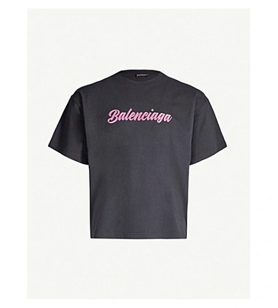 Shop Balenciaga Logo-print Cotton-jersey T-shirt In Black Pink