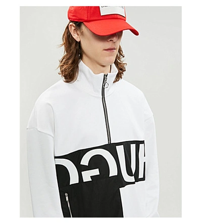 Shop Hugo Logo-print Cotton-jersey Sweatshirt In White