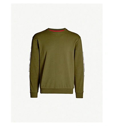 Shop Moschino Branded-tape Cotton-jersey Sweatshirt In Army
