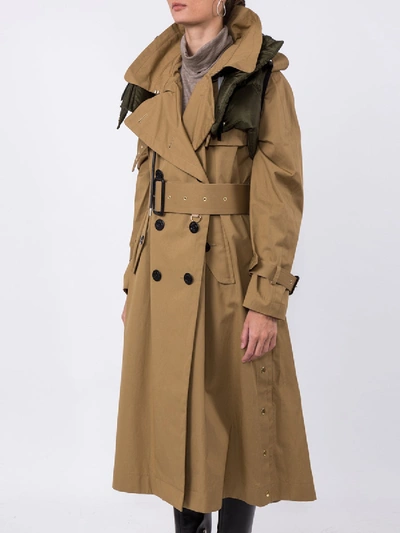 Shop Sacai Double-breasted Trench Coat In Brown