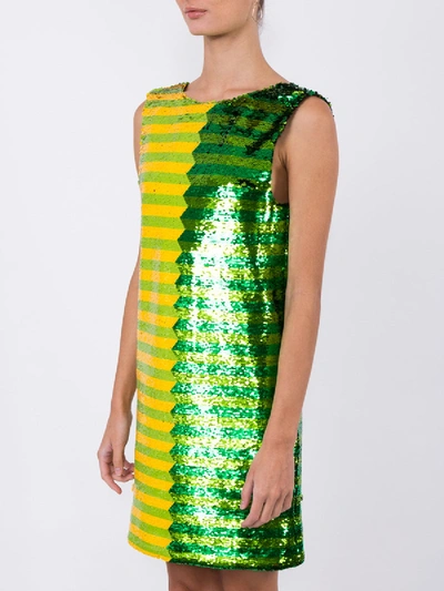 Shop Halpern Green And Yellow Sequin Mini Dress