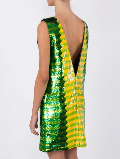 Shop Halpern Green And Yellow Sequin Mini Dress