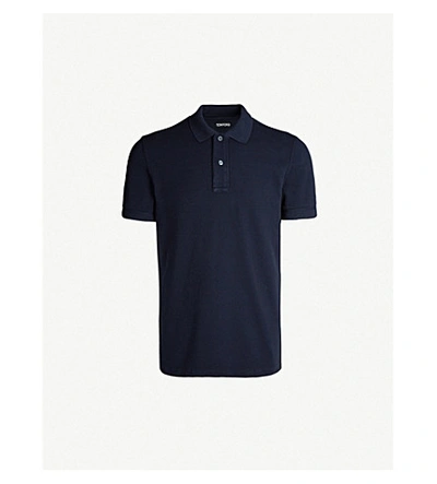 Shop Tom Ford Button-up Cotton-piqué Polo Shirt In Navy