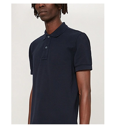 Shop Tom Ford Button-up Cotton-piqué Polo Shirt In Navy