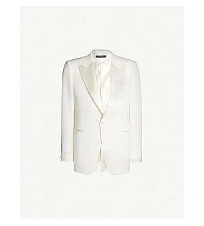 Shop Tom Ford Shelton-fit Wool And Mohair-blend Tuxedo Jacket In White