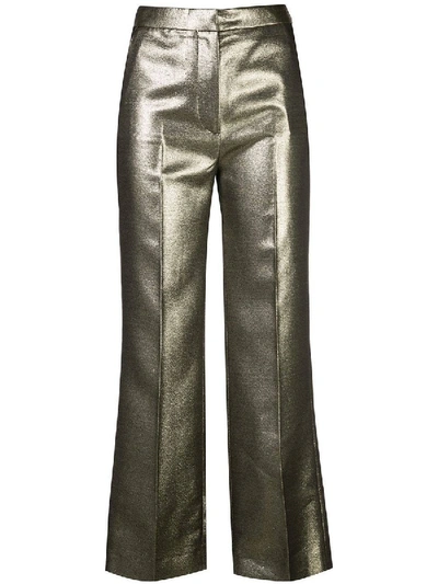 Shop Alexa Chung Metallic High-waisted Trousers In Gold