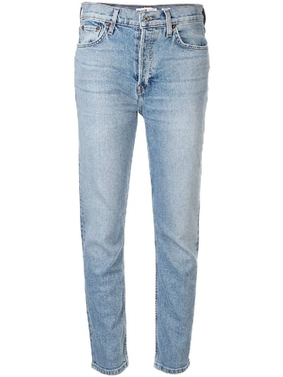Shop Re/done Light Blue Cotton High-rise Skinny Jeans
