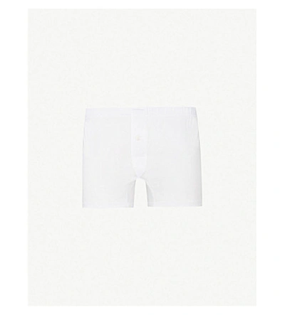 Shop Ermenegildo Zegna Mens White Solid Relaxed-fit Cotton-jersey Trunks