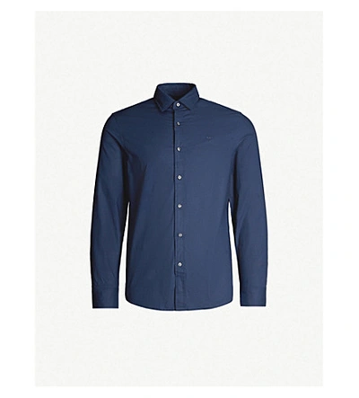 Shop Michael Kors Slim-fit Cotton-blend Poplin Shirt In Midnight