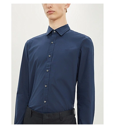 Shop Michael Kors Slim-fit Cotton-blend Poplin Shirt In Midnight