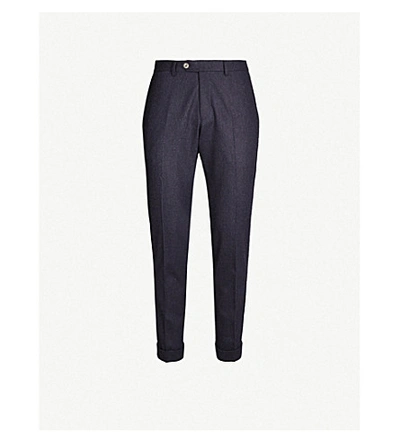Shop Oscar Jacobson Dean Tapered Slim-fit Wool Trousers In Blue