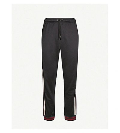 Shop Gucci Side-stripe Stretch-jersey Jogging Bottoms In Black Ivory  Red