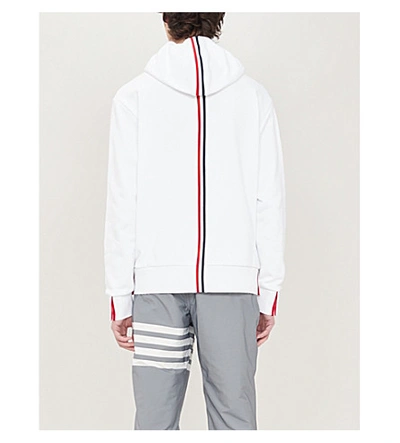 Shop Thom Browne Striped Long-sleeved Cotton-jersey Hoody In White