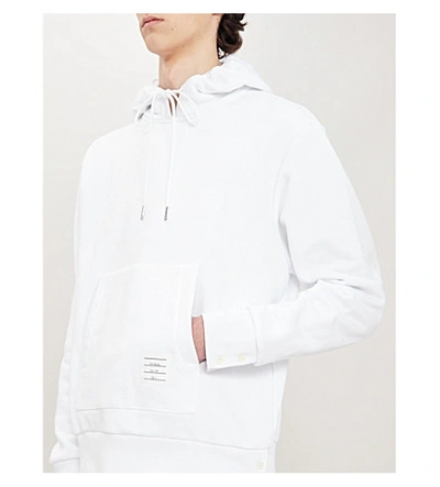 Shop Thom Browne Striped Long-sleeved Cotton-jersey Hoody In White