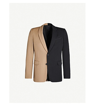 Shop Fendi Bicolour Regular-fit Wool Blazer In Black Camel