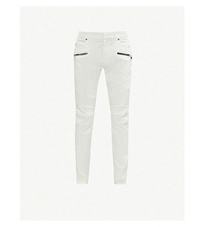Shop Balmain Ribbed-panel Slim-fit Jeans In White