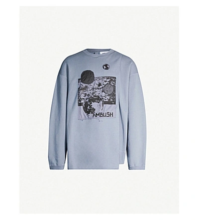 Shop Ambush Graphic-print Cotton-jersey Sweatshirt In Blue