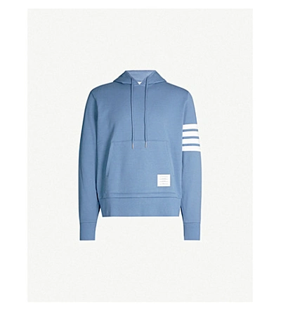 Shop Thom Browne Logo-print Cotton Hooded Sweatshirt In Dark Blue