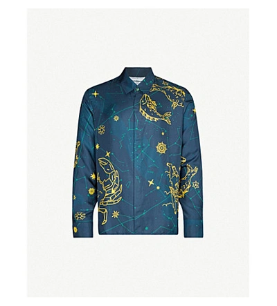Shop Casablanca Graphic-print Relaxed-fit Silk Shirt In Navy