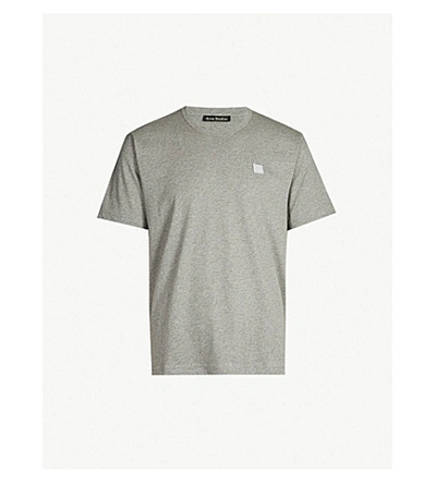 Shop Acne Studios Mens Light Gret Melange Nash Logo-patch Cotton-jersey T-shirt S In Gray