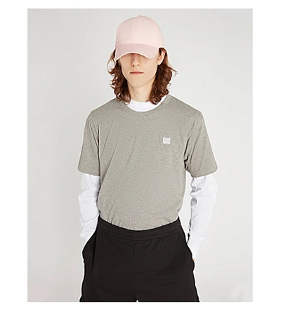 Shop Acne Studios Mens Light Gret Melange Nash Logo-patch Cotton-jersey T-shirt S In Gray