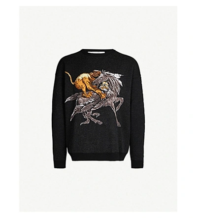 Shop Givenchy Moonlight Pegasus Wool-blend Sweatshirt In Black Grey