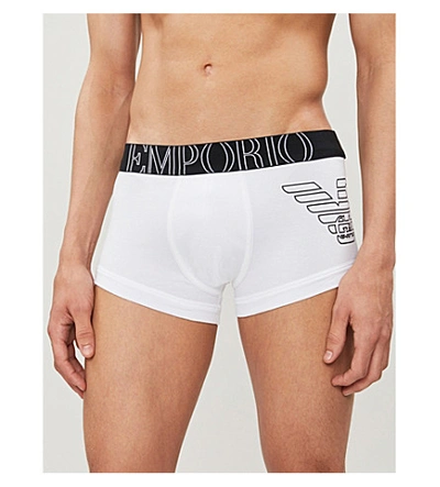 Shop Emporio Armani Mens White Eagle Slim-fit Stretch-cotton Trunks S