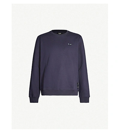 Shop Fendi Bag Bugs-embroidered Stretch-cotton Sweatshirt In Blue