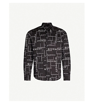 Shop Givenchy Logo-print Regular-fit Cotton Shirt In Black White