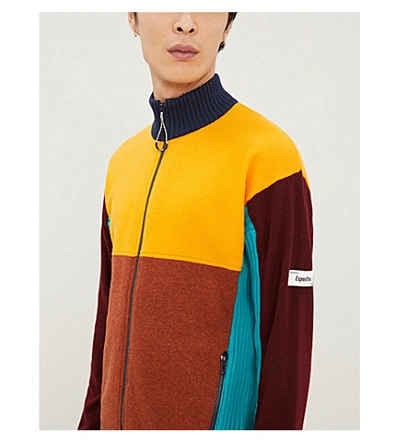 Shop Kenzo Colour-block High-neck Wool-blend Cardigan In Marigold