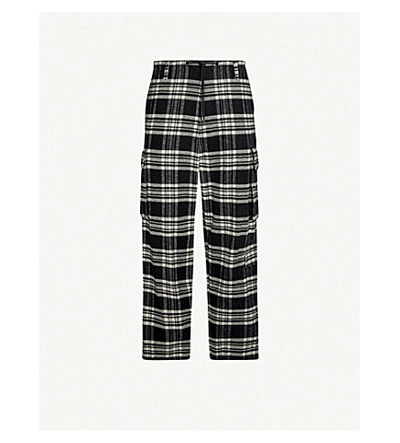 Shop Juunj Checked Straight Relaxed-fit Cotton-flannel Trousers In Black