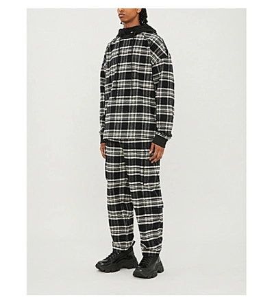 Shop Juun.j Checked Straight Relaxed-fit Cotton-flannel Trousers In Black