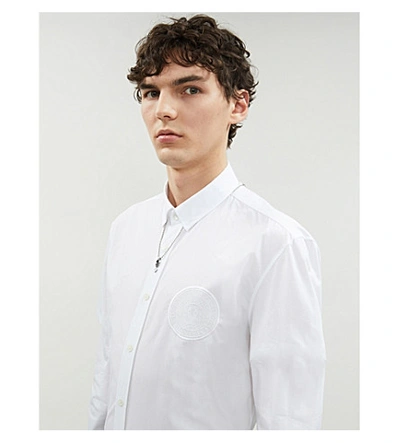 Shop Balmain Logo-embroidered Slim-fit Cotton Shirt In White