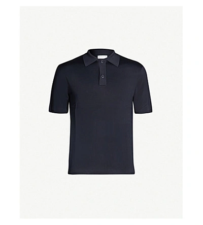 Shop Sandro Fine Stretch-knit Polo Shirt In Navy Blue