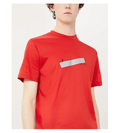 Shop Lanvin Strikethrough Logo-print Cotton-jersey T-shirt In Scarlet Red