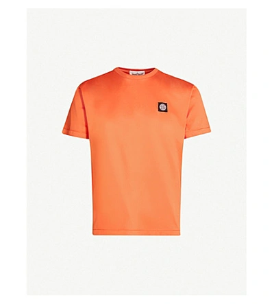 Shop Stone Island Logo-patch Cotton T-shirt In Orange